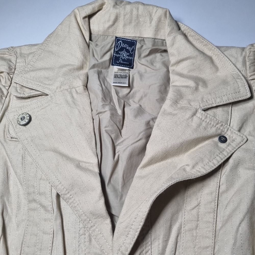 Diesel Womens Bomber Jacket Small UK 8 Creame Designer Biker Vintage Sparkles. - Picture 2 of 9